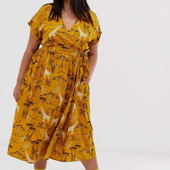 ASOS Curve Dresses & Skirts - ASOS Influence Plus Midi Wrap Dress Safari Print